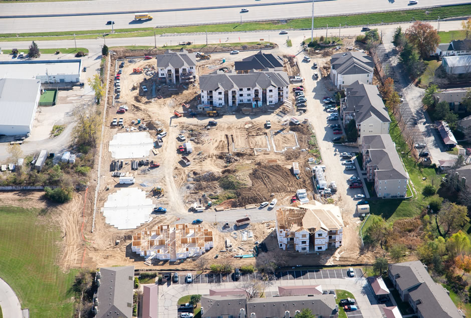 Aerial Views of Celtic Crossing Apartment project underway in St. Charles, Missouri